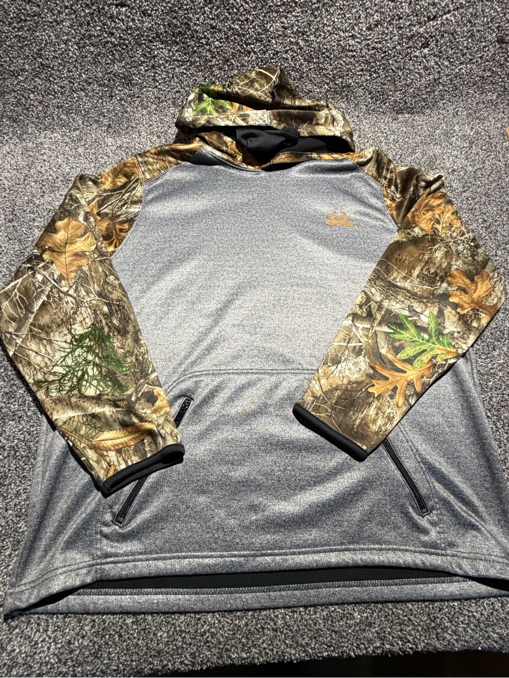 Realtree Men's Gray Pullover Hoodie with Camo Sleeves